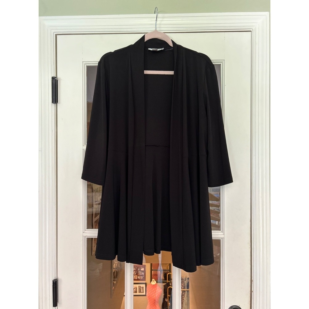 JOSEPH RIBKOFF Sweater Cardigan 16 Black 3/4 Sleeve Open Front Fitted